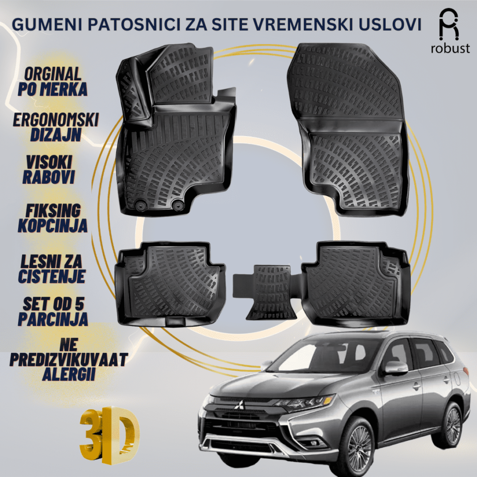 www.samad.mk-3D gumeni patosnici za Mitsubishi Outlander МК3 PHEV 2018-2022 Patosnici Robust za site vremenski uslovi