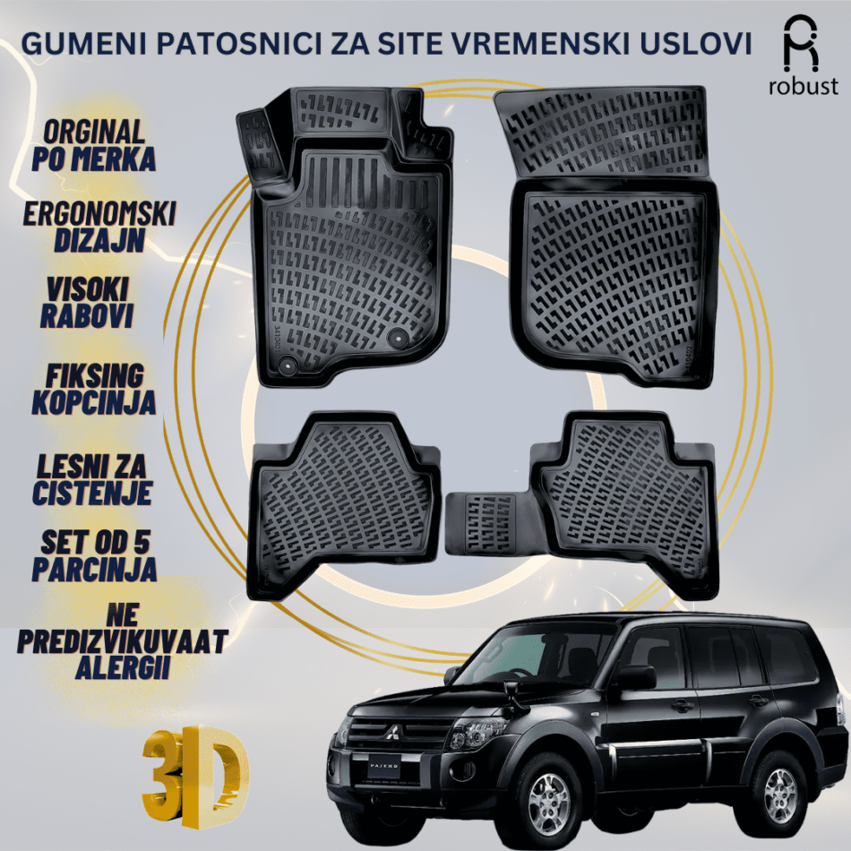 www.samad.mk-3D gumeni patosnici za Mitsubishi Pajero МК4 V80 5-door 2006-2011 Patosnici Robust za site vremenski uslovi