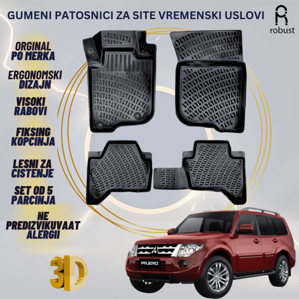 www.samad.mk-3D gumeni patosnici za Mitsubishi Pajero МК4 V80 5-door 2012-2017 FL Patosnici Robust za site vremenski uslovi