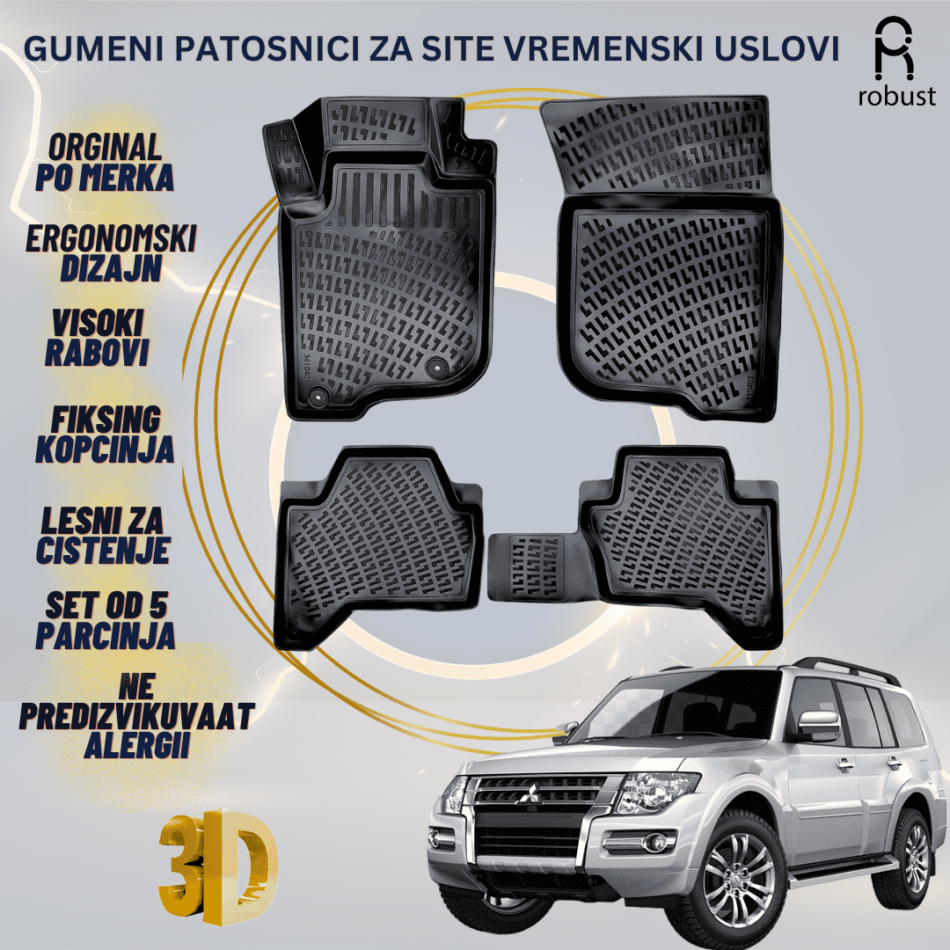 www.samad.mk-3D gumeni patosnici za Mitsubishi Pajero МК4 V80 5-door 2018-2021 FL Patosnici Robust za site vremenski uslovi