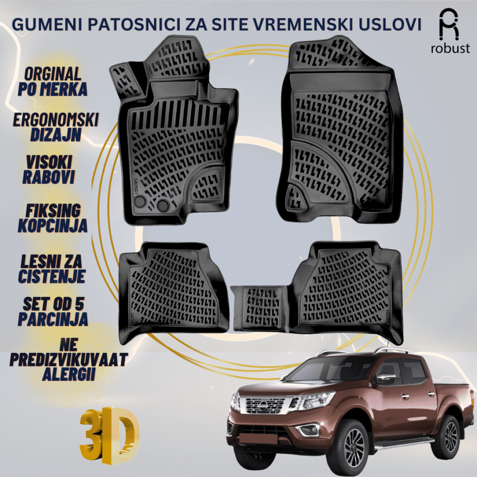 www.samad.mk-3D gumeni patosnici za Nissan Navara МК3 D23 2014-2019 Patosnici Robust za site vremenski uslovi