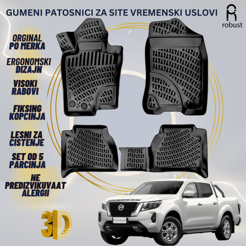 www.samad.mk-3D gumeni patosnici za Nissan Navara МК3 D23 2020- Patosnici Robust za site vremenski uslovi