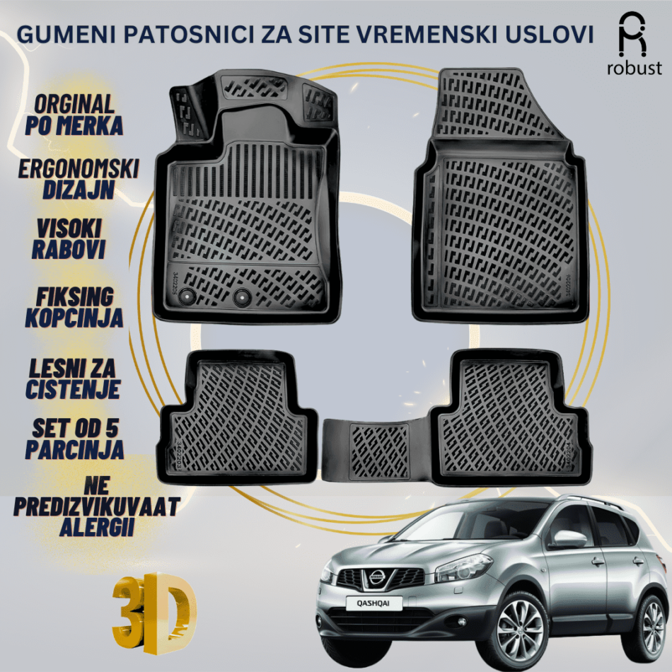 www.samad.mk-3D gumeni patosnici za Nissan Qashqai МК1 J10 2006-2013 Patosnici Robust za site vremenski uslovi