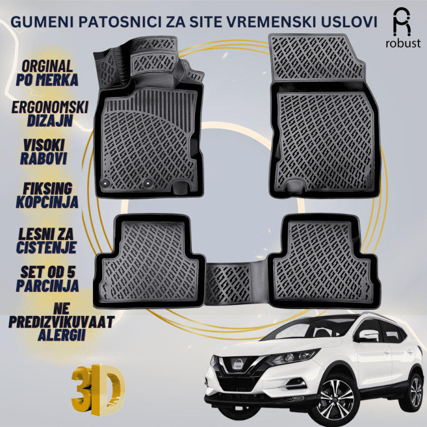 www.samad.mk-3D gumeni patosnici za Nissan Qashqai МК2 J11 2013-2021 Patosnici Robust za site vremenski uslovi