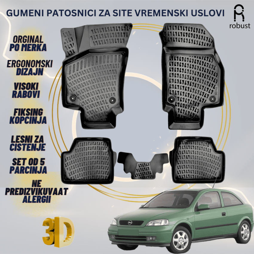 www.samad.mk-3D gumeni patosnici za Opel Astra G 1998-2004 Patosnici Robust za site vremenski uslovi