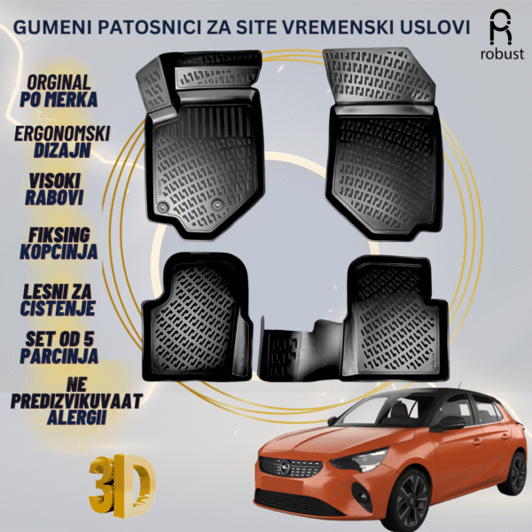 www.samad.mk-3D gumeni patosnici za Opel Corsa F 2019- Patosnici Robust za site vremenski uslovi