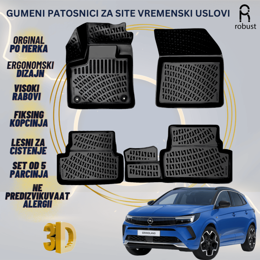 www.samad.mk-3D gumeni patosnici za Opel Grandland 2021-2024 Patosnici Robust za site vremenski uslovi