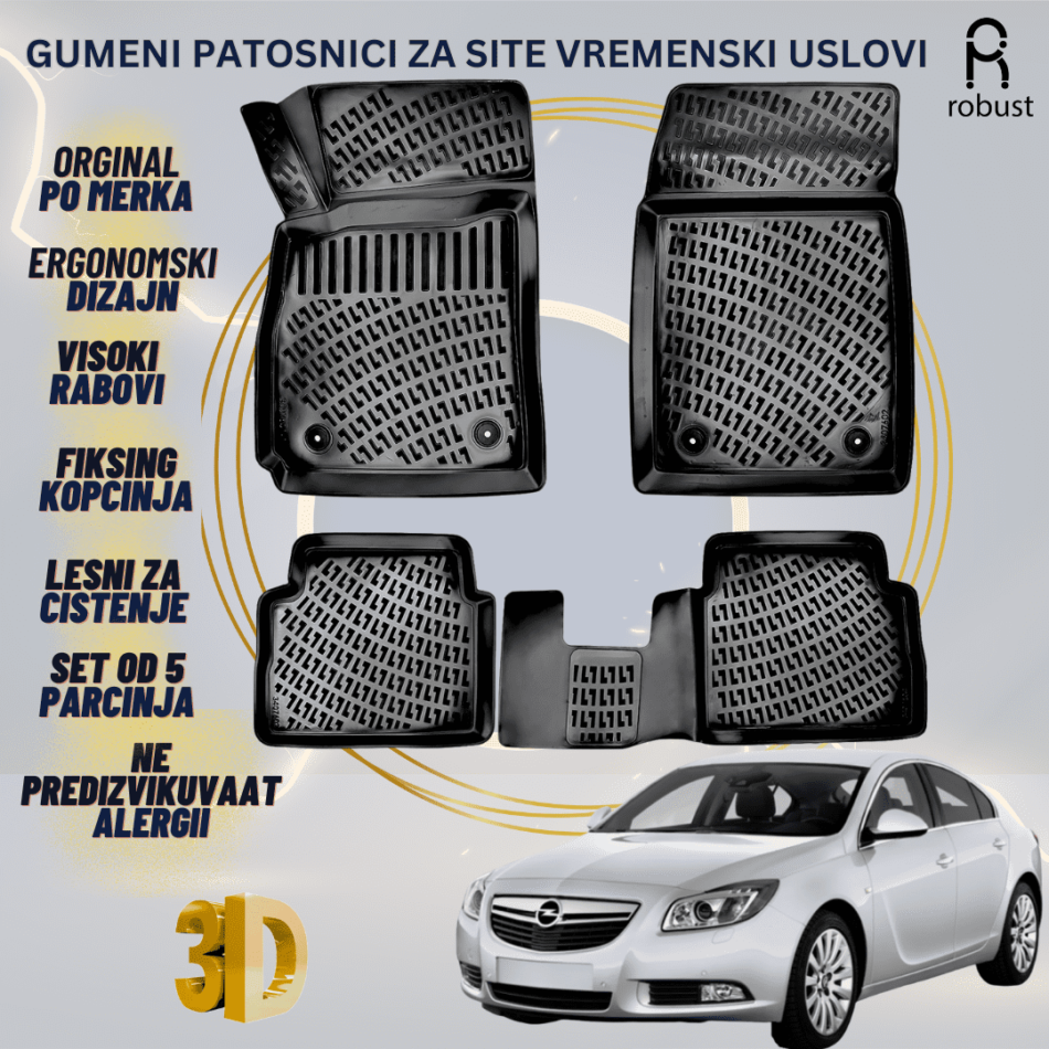 www.samad.mk-3D gumeni patosnici za Opel Insignia A 2008-2017 Patosnici Robust za site vremenski uslovi