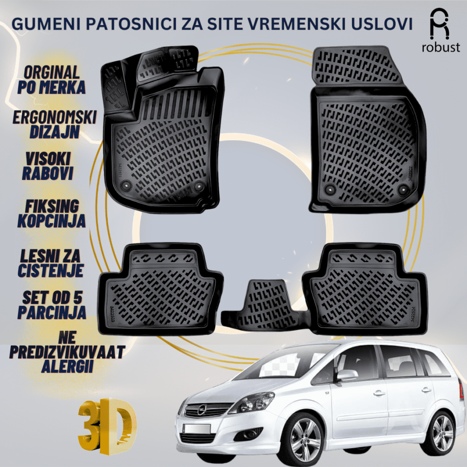 www.samad.mk-3D gumeni patosnici za Opel Zafira B 2005-2014 Patosnici Robust za site vremenski uslovi