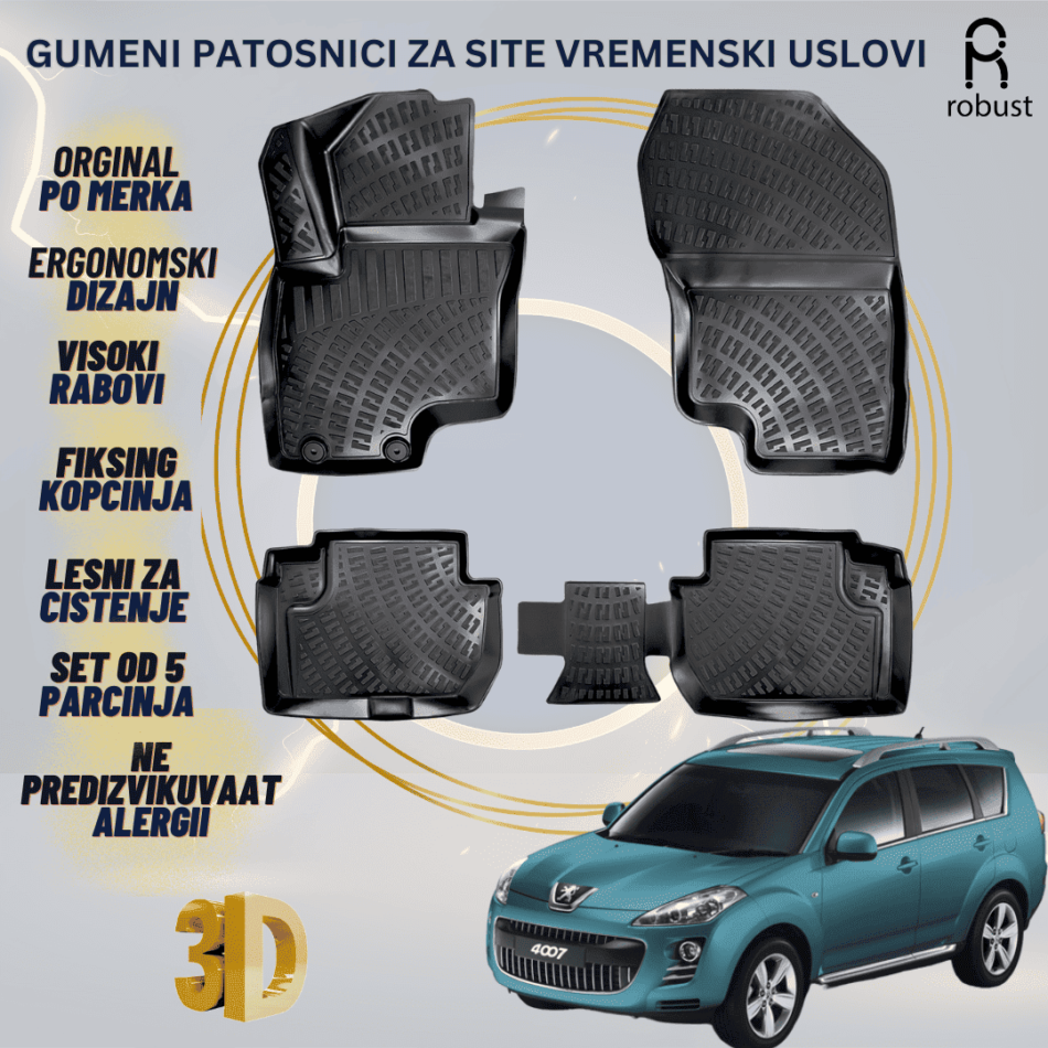 www.samad.mk-3D gumeni patosnici za PEUGEOT 4007 2007-2012 Patosnici Robust za site vremenski uslovi