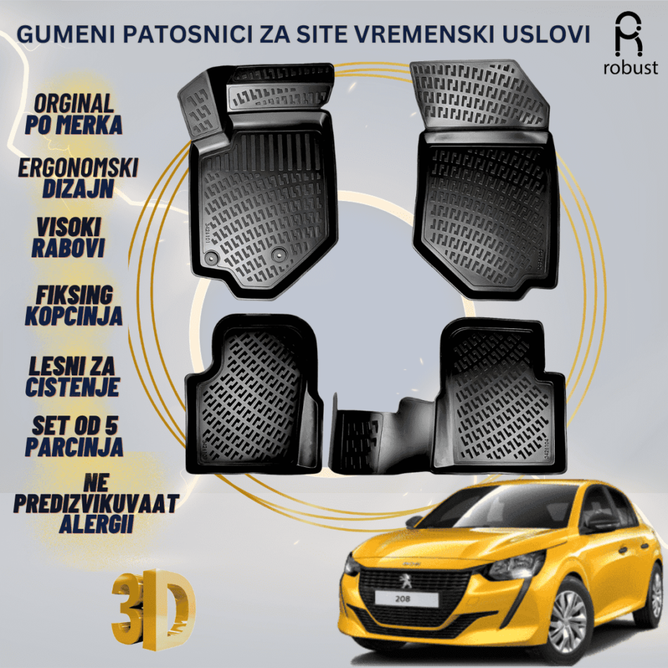 www.samad.mk-3D gumeni patosnici za Peugeot 208 2019- Patosnici Robust za site vremenski uslovi