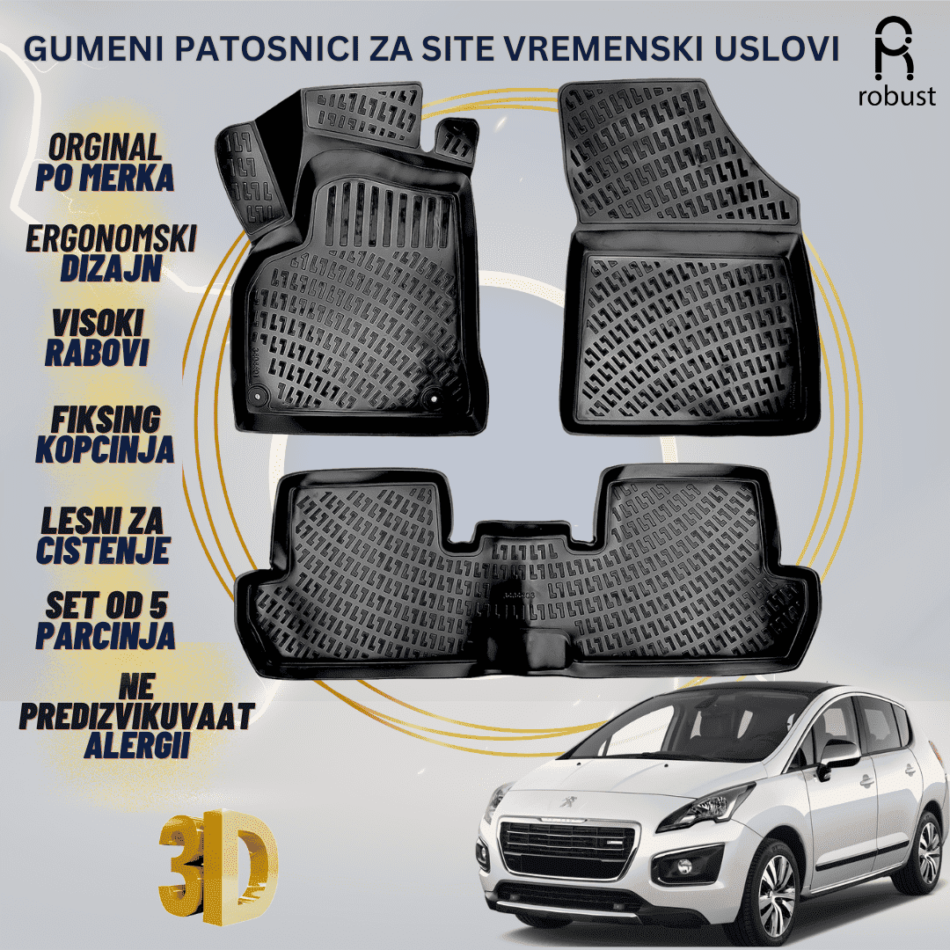 www.samad.mk-3D gumeni patosnici za Peugeot 3008 2008-2016 Patosnici Robust za site vremenski uslovi