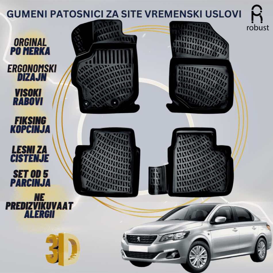 www.samad.mk-3D gumeni patosnici za Peugeot 301 2012- Patosnici Robust za site vremenski uslovi