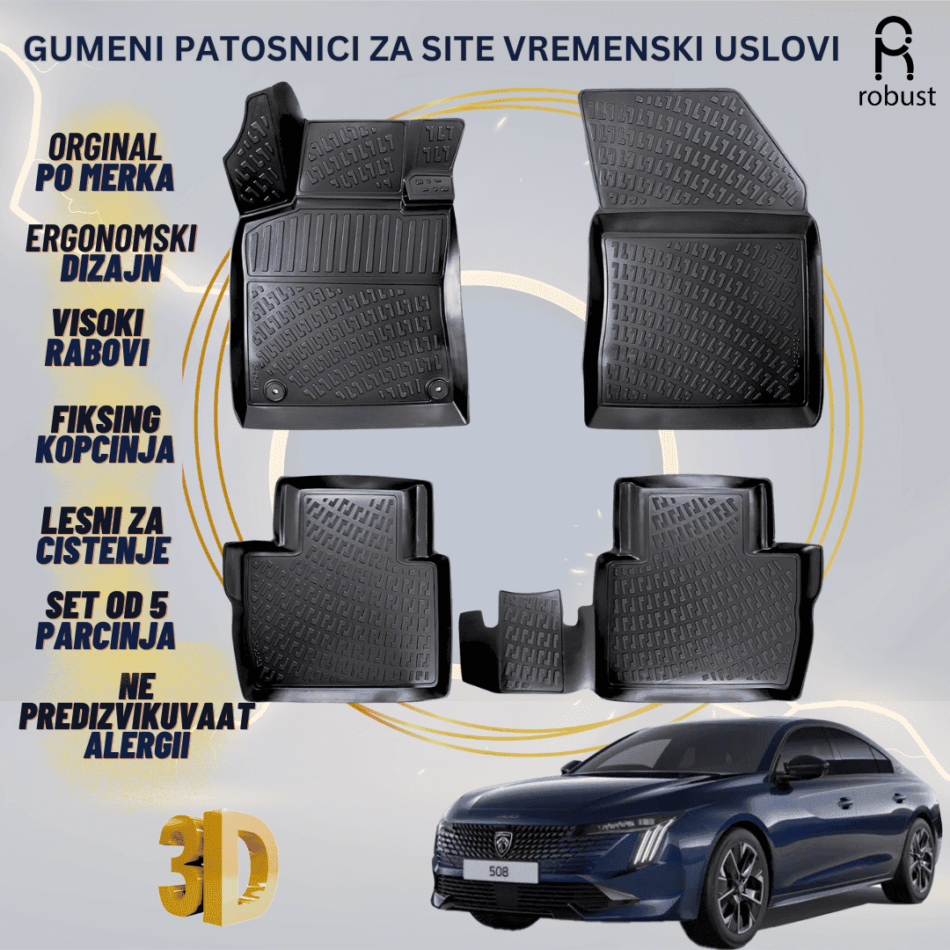 www.samad.mk-3D gumeni patosnici za Peugeot 508 2018- Patosnici Robust za site vremenski uslovi