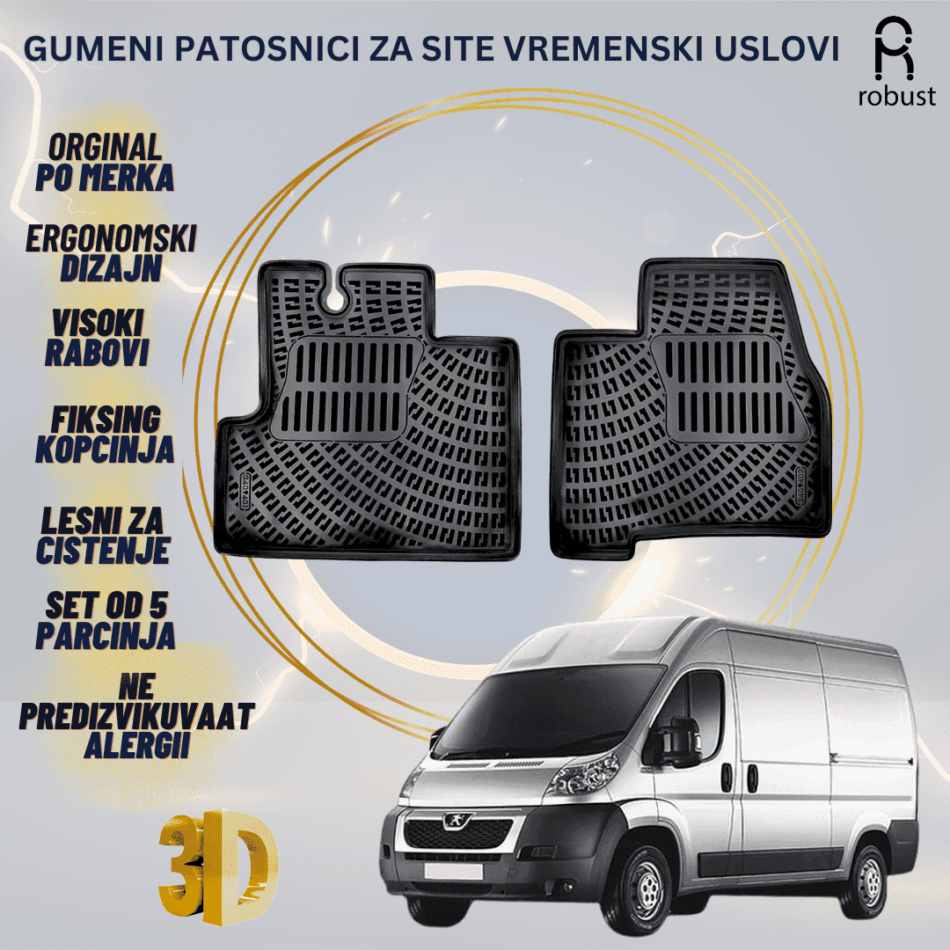 www.samad.mk-3D gumeni patosnici za Peugeot Boxer 2006-2021 Patosnici Robust za site vremenski uslovi