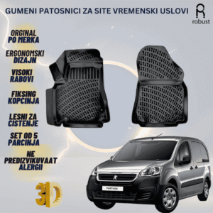 www.samad.mk-3D gumeni patosnici za Peugeot Partner Tepee Van 2008-2018 Patosnici Robust za site vremenski uslovi