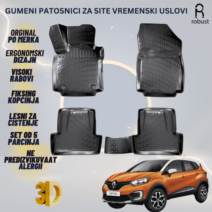 www.samad.mk-3D gumeni patosnici za Renault Captur 2013-2019 Patosnici Robust za site vremenski uslovi