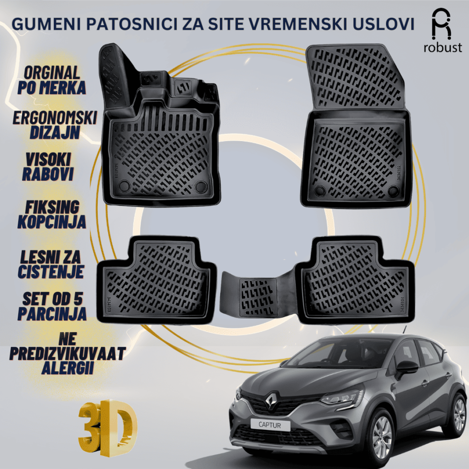 www.samad.mk-3D gumeni patosnici za Renault Captur 2019- Patosnici Robust za site vremenski uslovi