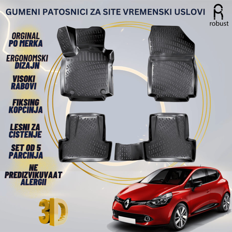 www.samad.mk-3D gumeni patosnici za Renault Clio 4 2012-2019 Patosnici Robust za site vremenski uslovi