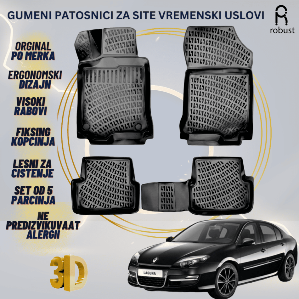 www.samad.mk-3D gumeni patosnici za Renault Laguna 3 2007-2015 Patosnici Robust za site vremenski uslovi