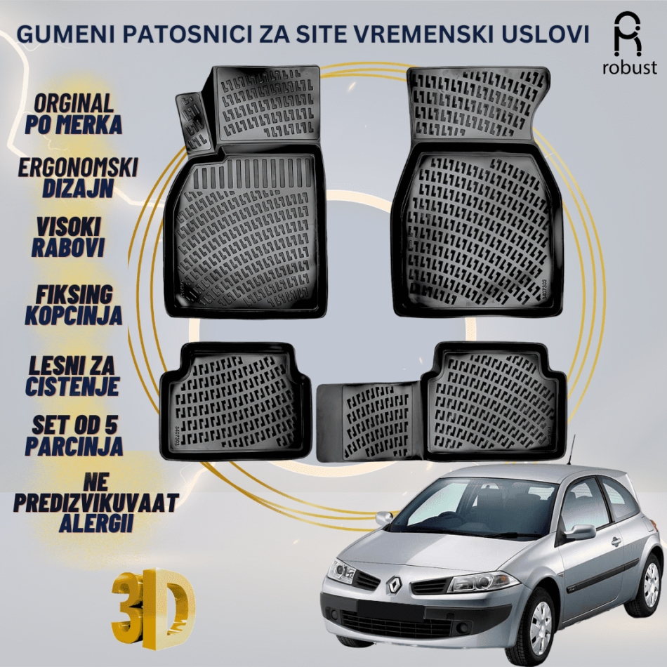 www.samad.mk-3D gumeni patosnici za Renault Megane 2 Hatchback 2002-2009 Patosnici Robust za site vremenski uslovi