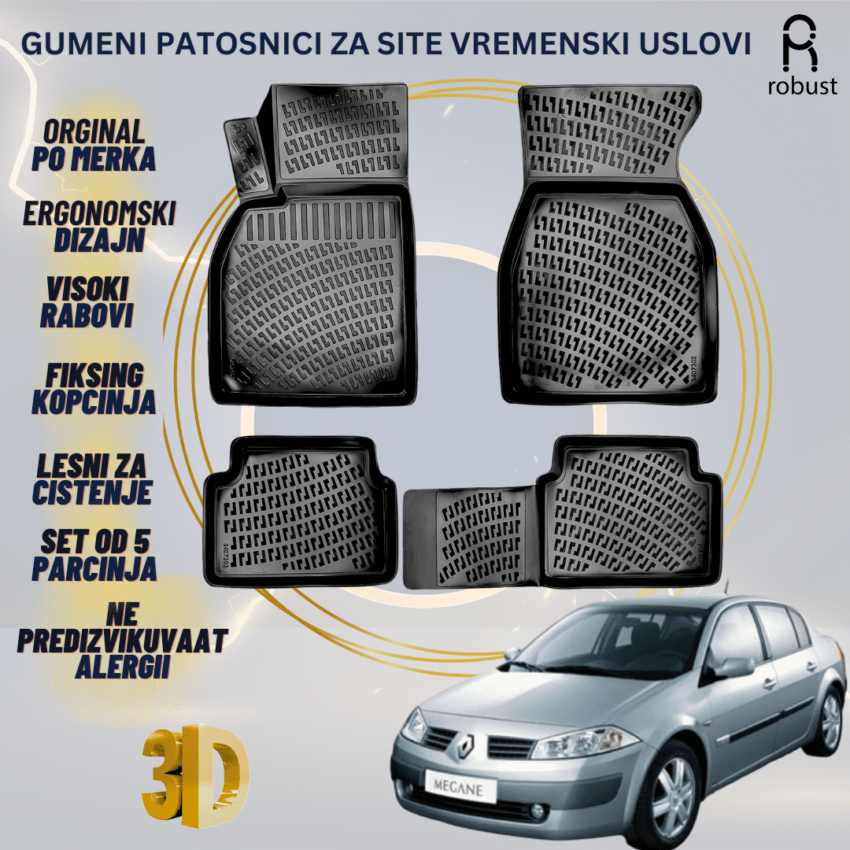 www.samad.mk-3D gumeni patosnici za Renault Megane 2 Sedan 2002-2009 Patosnici Robust za site vremenski uslovi