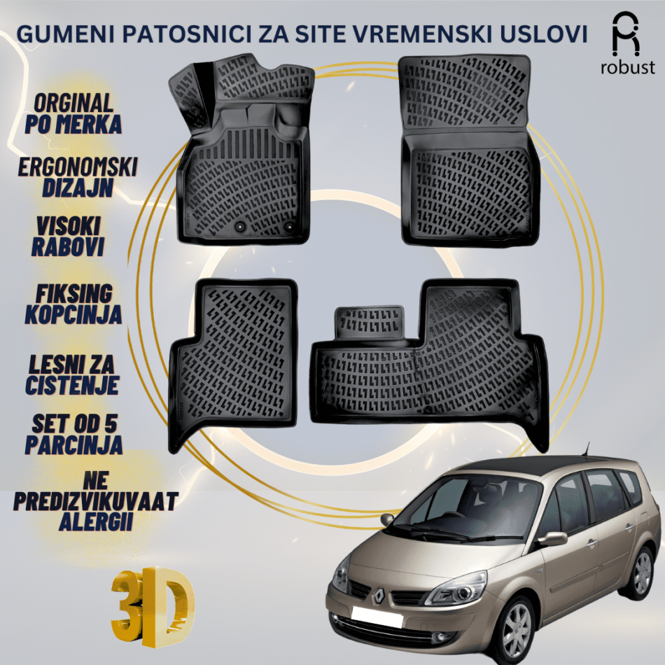 www.samad.mk-3D gumeni patosnici za Renault Scenic 2 2003-2009 Patosnici Robust za site vremenski uslovi