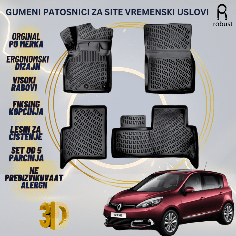 www.samad.mk-3D gumeni patosnici za Renault Scenic 3 2009-2016 Patosnici Robust za site vremenski uslovi