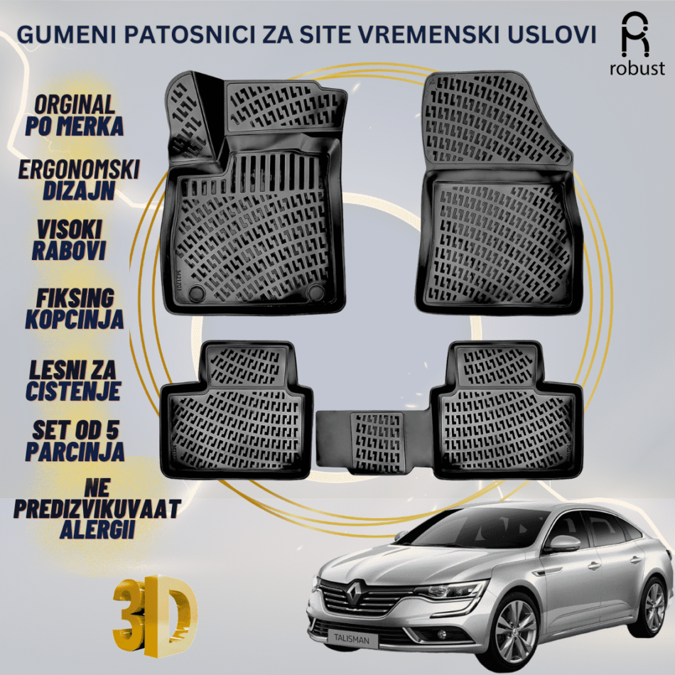 www.samad.mk-3D gumeni patosnici za Renault Talisman 2015- Patosnici Robust za site vremenski uslovi