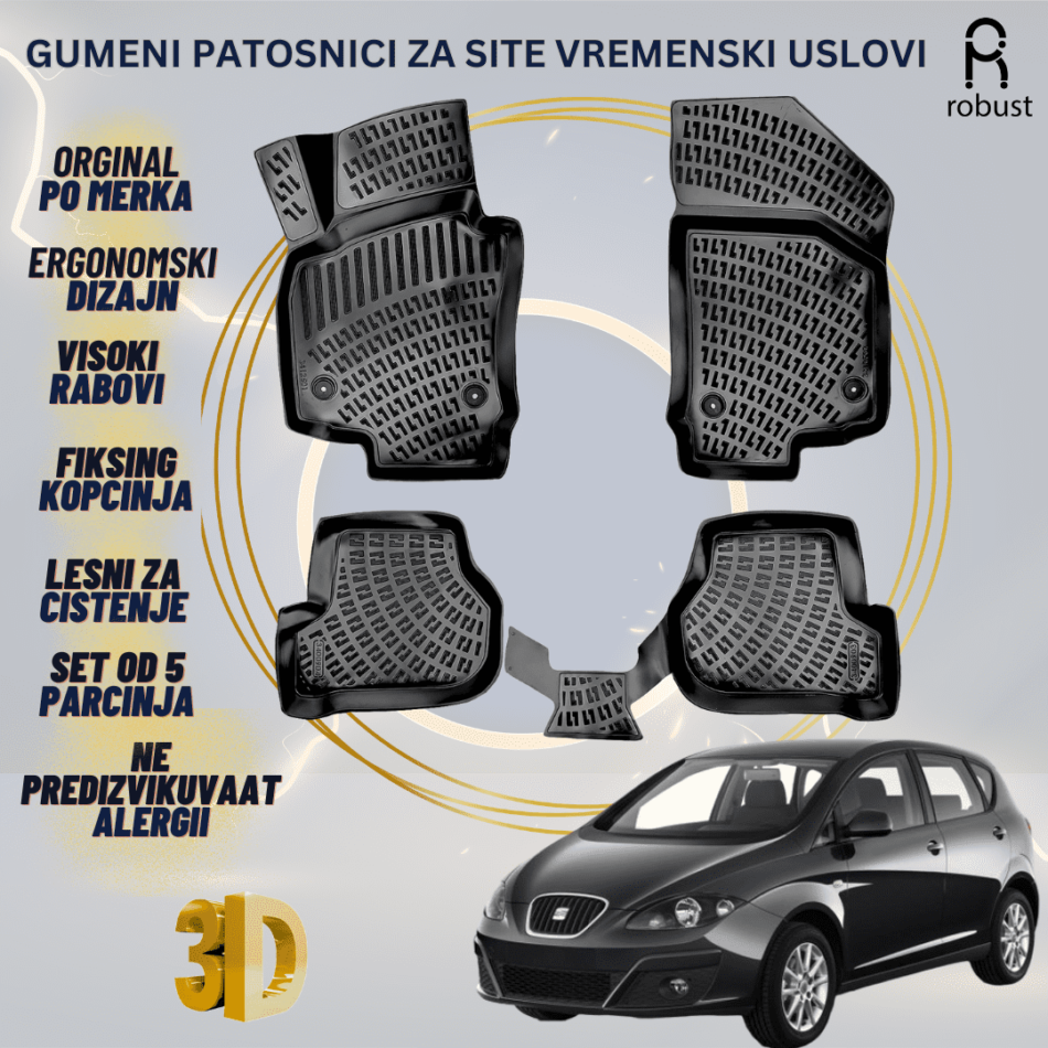 www.samad.mk-3D gumeni patosnici za Seat Altea 2004-2015 Patosnici Robust za site vremenski uslovi