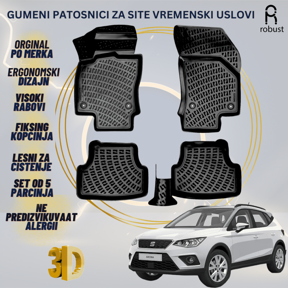 www.samad.mk-3D gumeni patosnici za Seat Arona 2017- Patosnici Robust za site vremenski uslovi