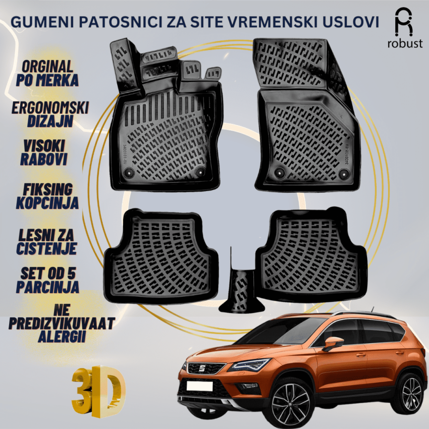 www.samad.mk-3D gumeni patosnici za Seat Ateca 2016- Patosnici Robust za site vremenski uslovi