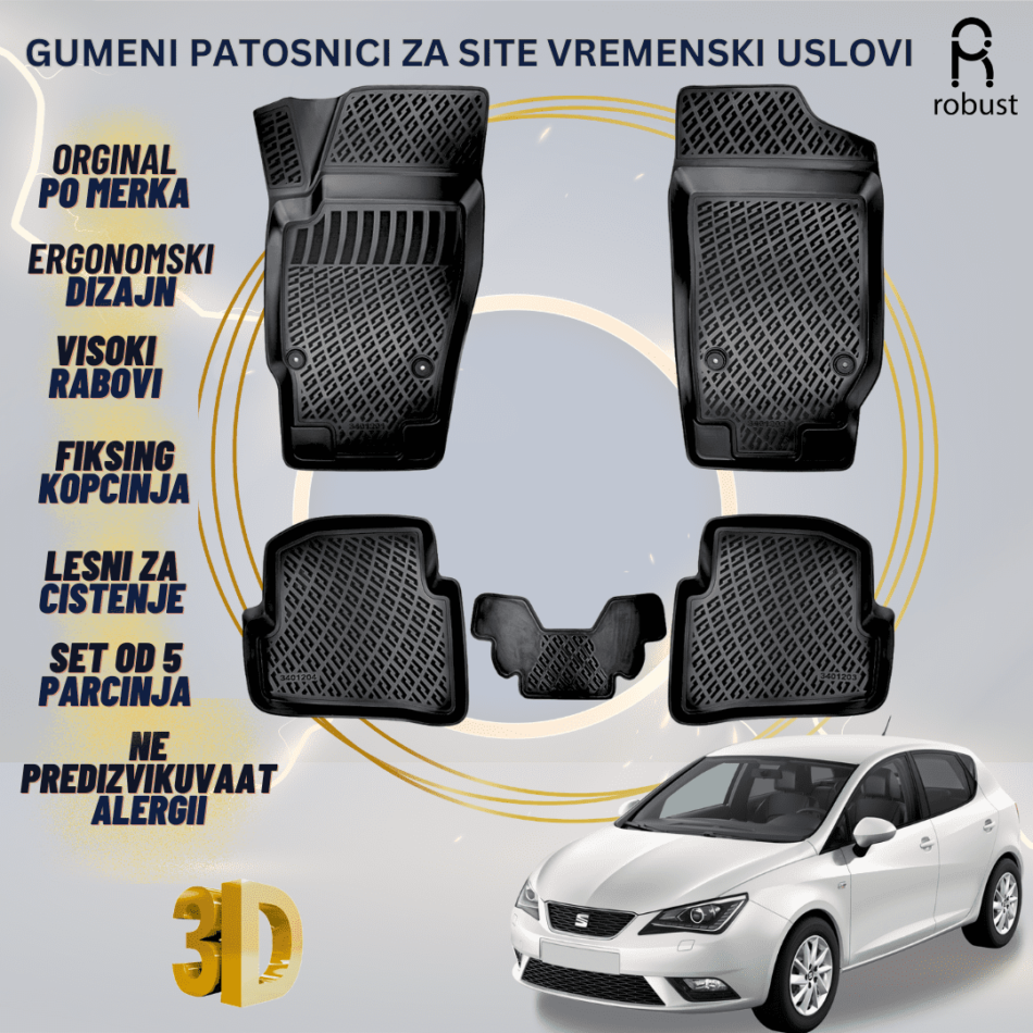 www.samad.mk-3D gumeni patosnici za Seat Ibiza Mk4 2008 -2017 Patosnici Robust za site vremenski uslovi