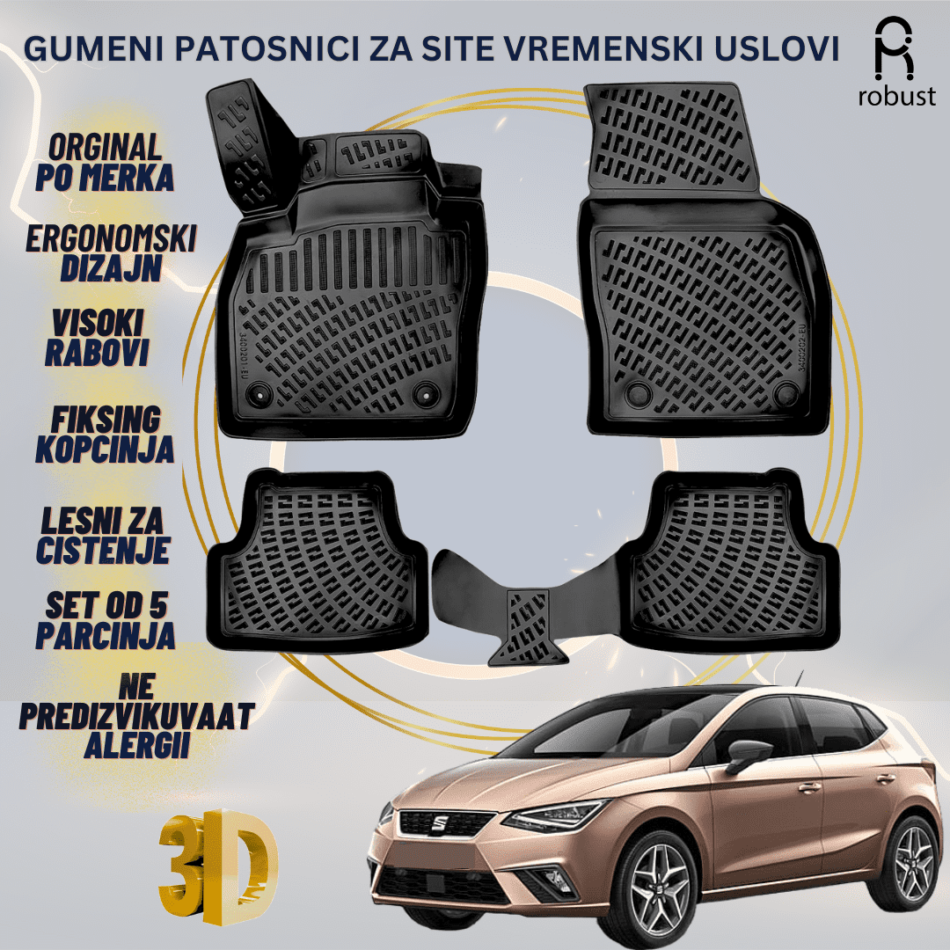 www.samad.mk-3D gumeni patosnici za Seat Ibiza Mk5 2017- Patosnici Robust za site vremenski uslovi