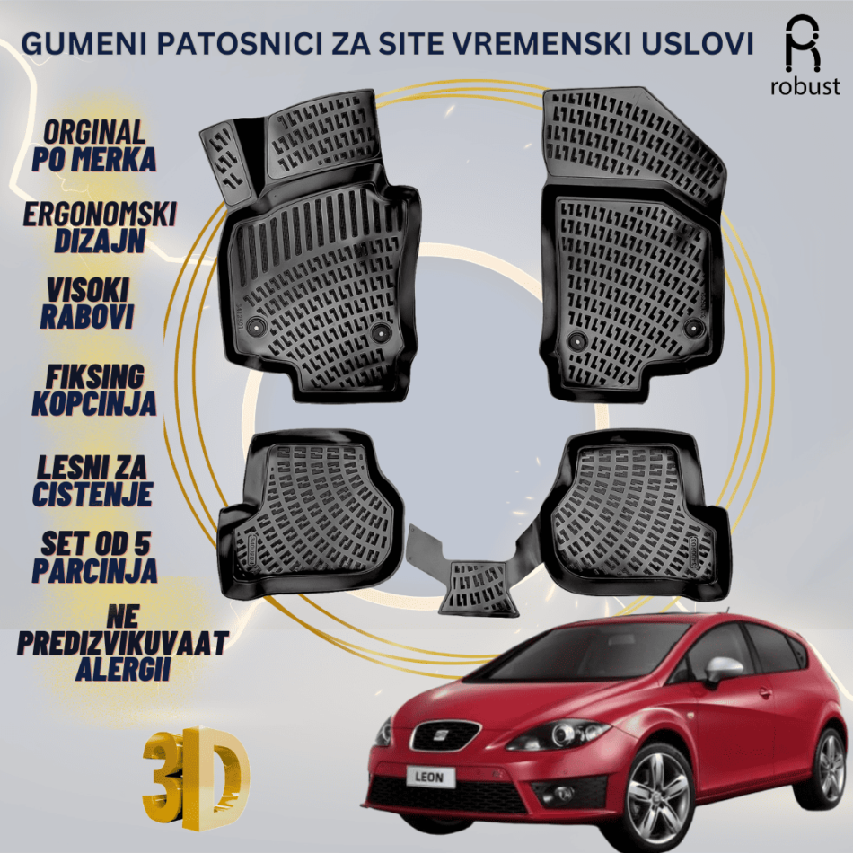 www.samad.mk-3D gumeni patosnici za Seat Leon Mk2 1P 2005-2012 Patosnici Robust za site vremenski uslovi