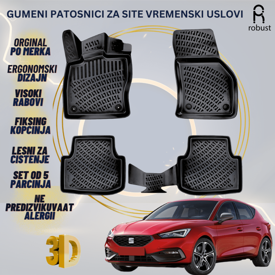 www.samad.mk-3D gumeni patosnici za Seat Leon Mk4 Manual 2020- Patosnici Robust za site vremenski uslovi