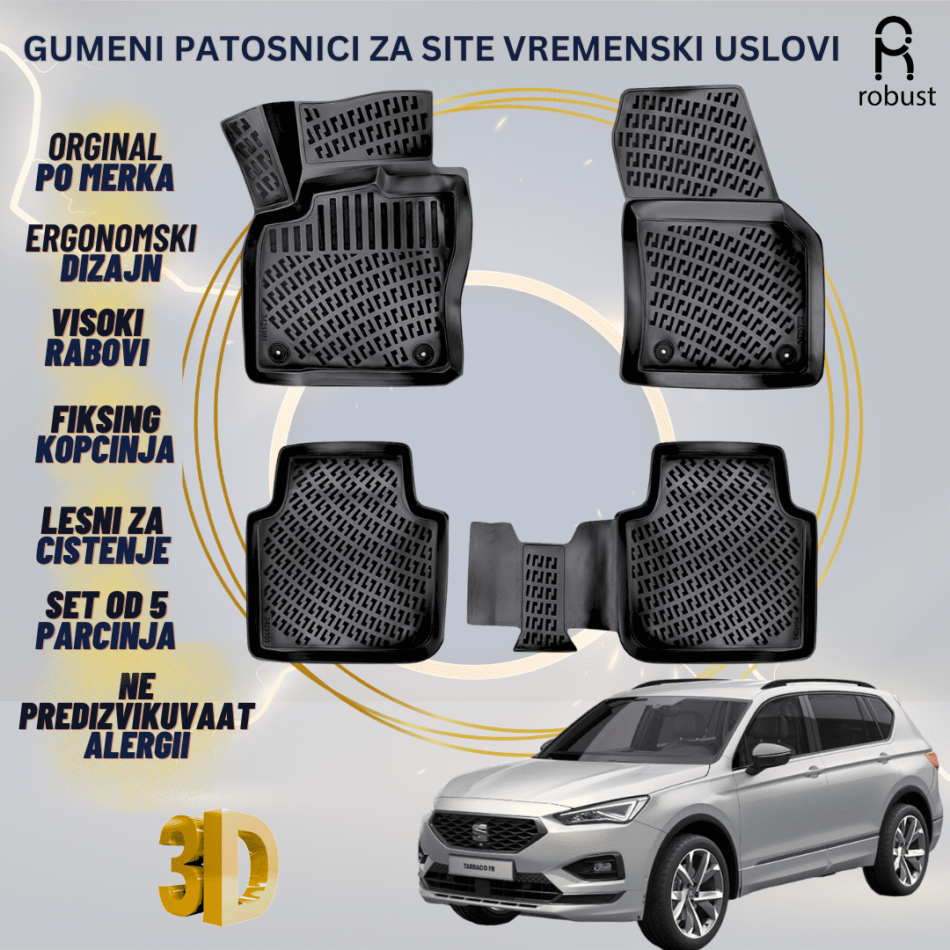 www.samad.mk-3D gumeni patosnici za Seat Tarraco 2018- Patosnici Robust za site vremenski uslovi