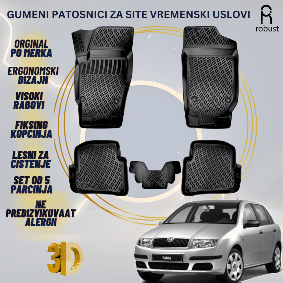 www.samad.mk-3D gumeni patosnici za Skoda Fabia Mk1 1999-2007 Patosnici Robust za site vremenski uslovi