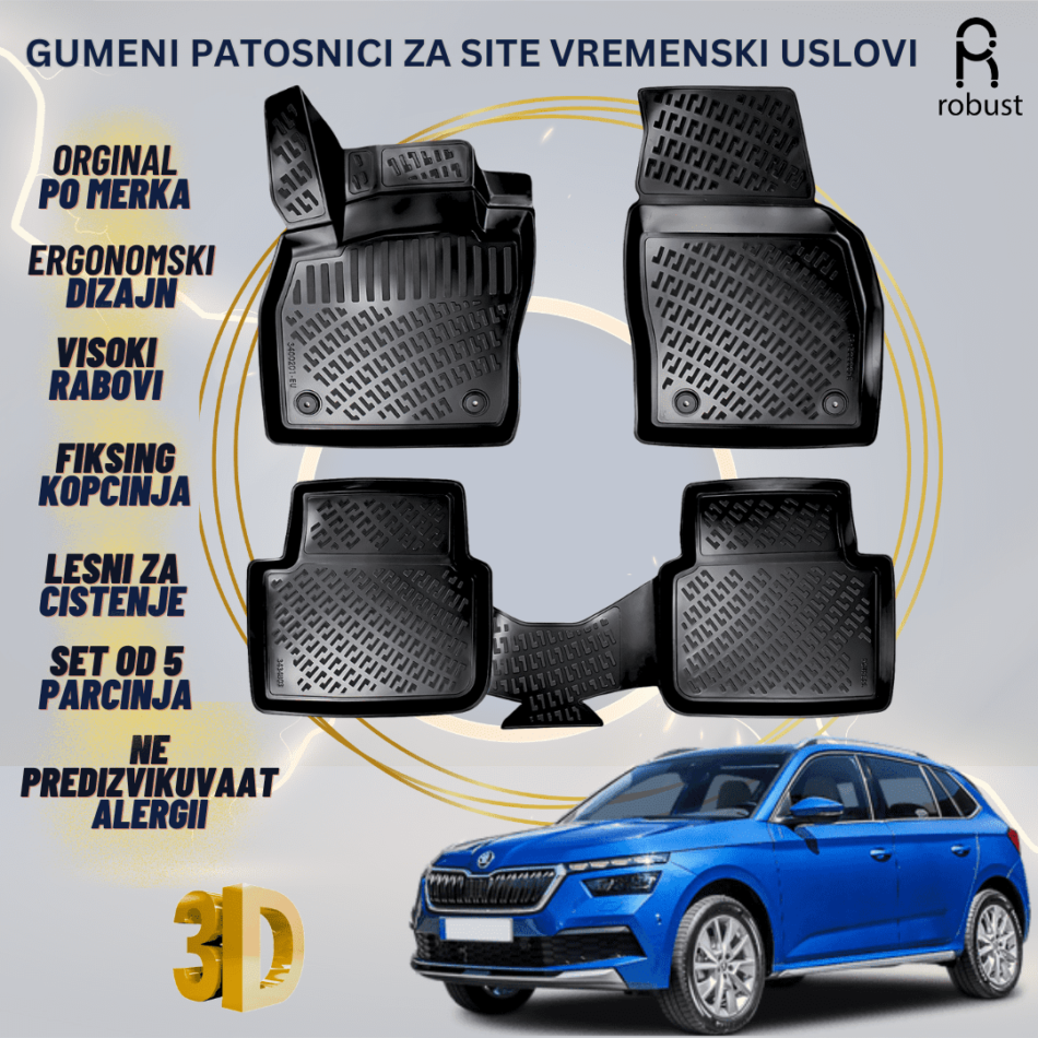 www.samad.mk-3D gumeni patosnici za Skoda Kamiq 2019-2023 Patosnici Robust za site vremenski uslovi