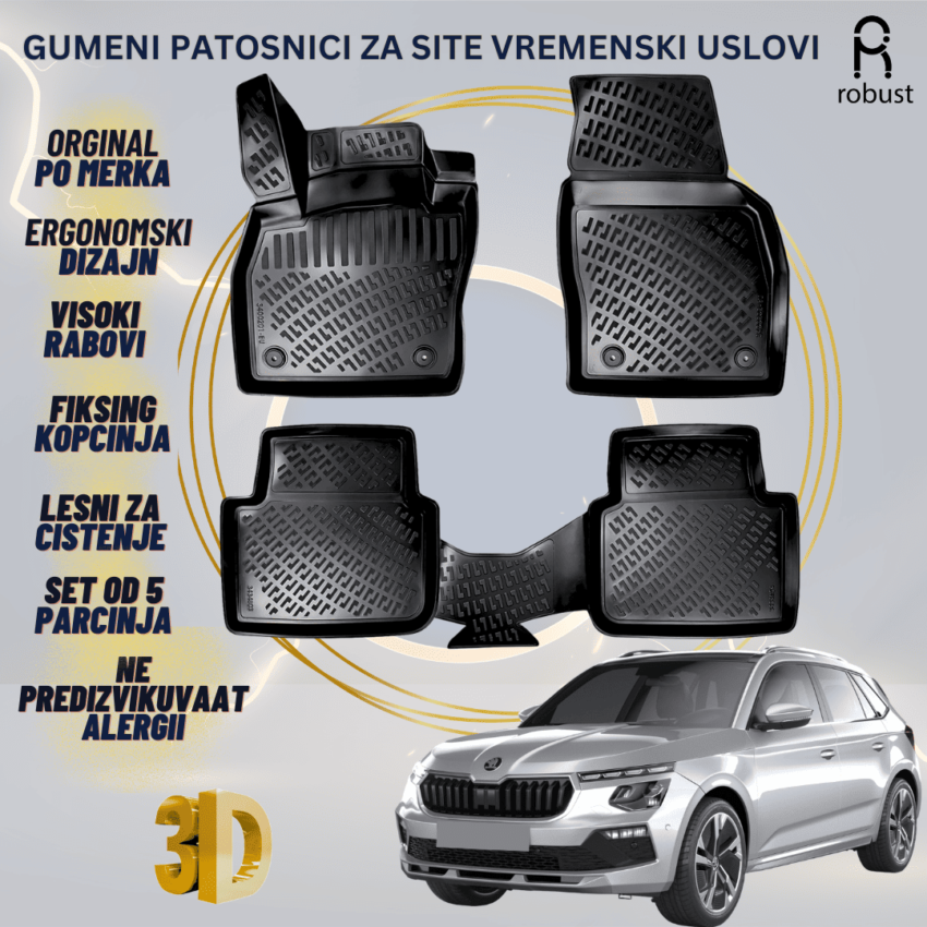 www.samad.mk-3D gumeni patosnici za Skoda Kamiq 2023- facelift Patosnici Robust za site vremenski uslovi