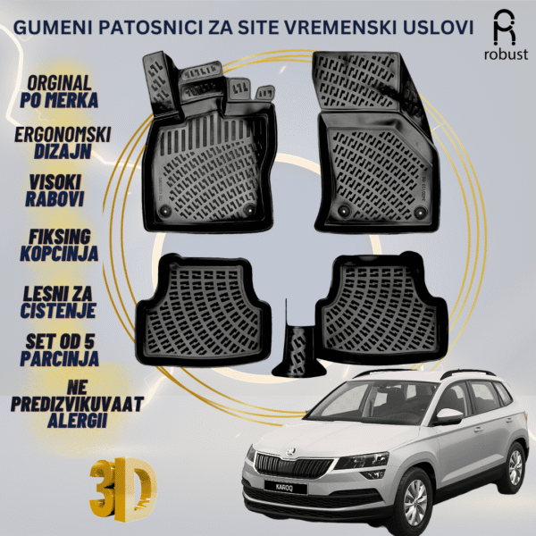 www.samad.mk-3D gumeni patosnici za Skoda Karoq 2017-2021 Patosnici Robust za site vremenski uslovi