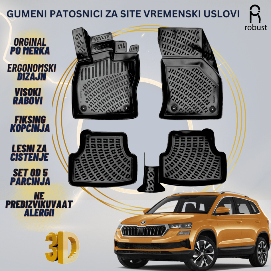 www.samad.mk-3D gumeni patosnici za Skoda Karoq 2022- facelift Patosnici Robust za site vremenski uslovi