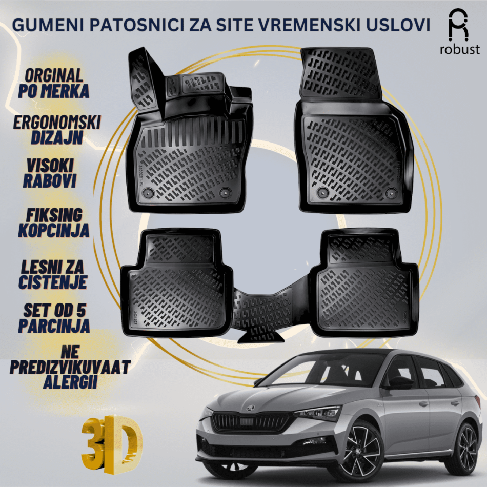 www.samad.mk-3D gumeni patosnici za Skoda Scala 2019-2023 Patosnici Robust za site vremenski uslovi