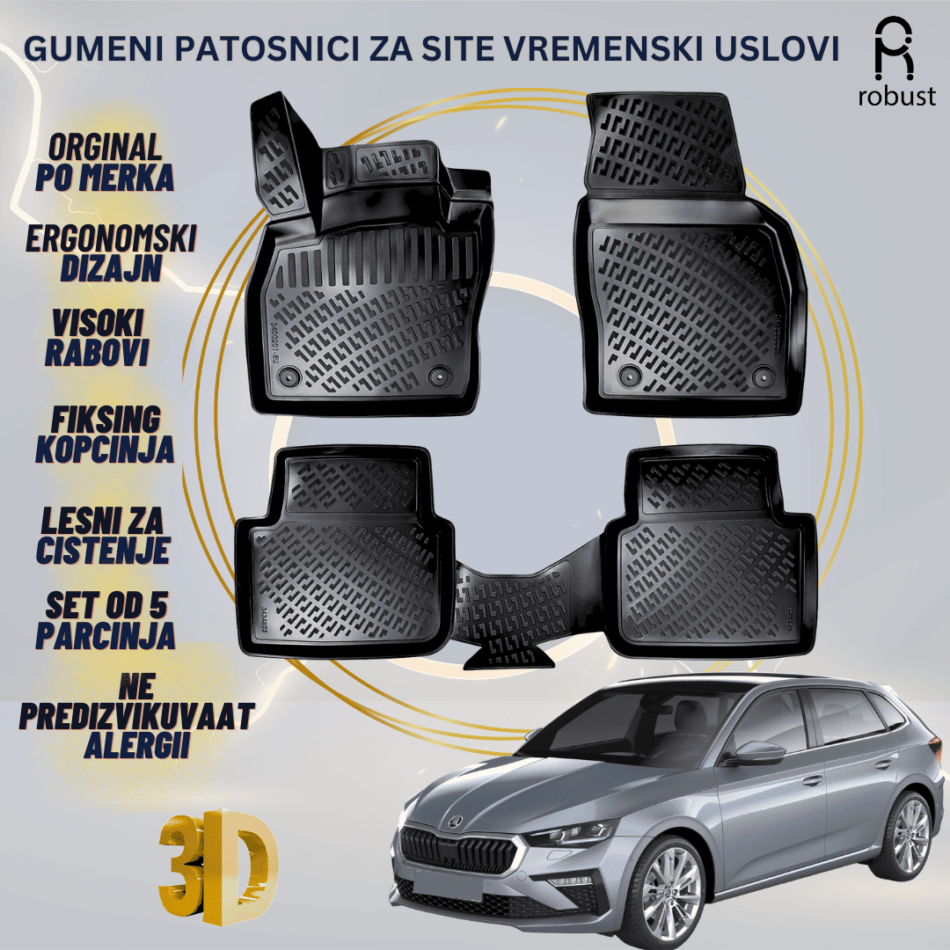 www.samad.mk-3D gumeni patosnici za Skoda Scala 2023- facelift Patosnici Robust za site vremenski uslovi