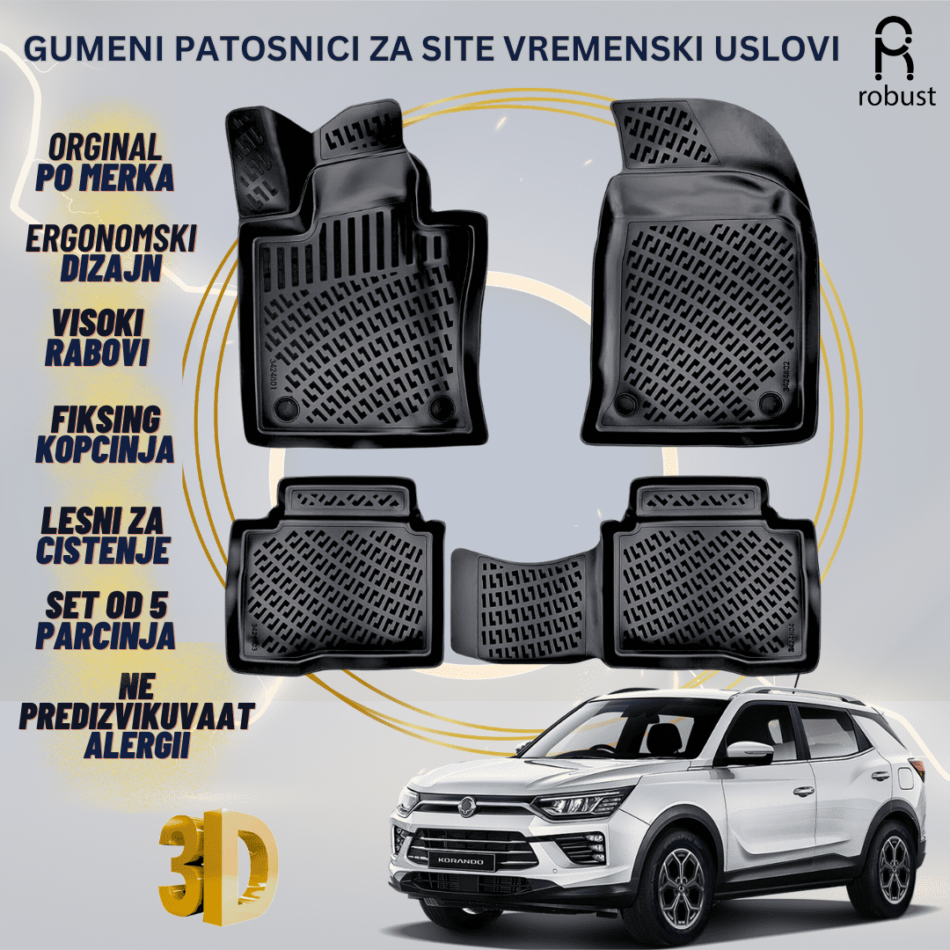 www.samad.mk-3D gumeni patosnici za Ssangyong Korando C300 2019- Patosnici Robust za site vremenski uslovi