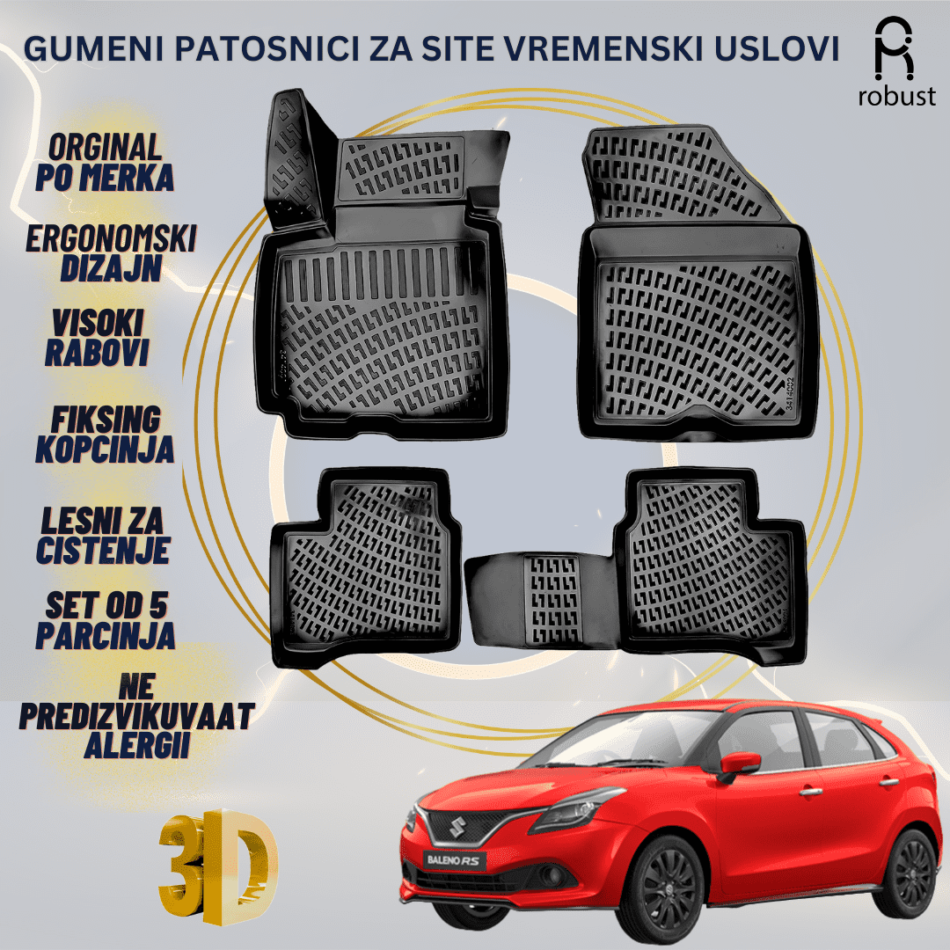 www.samad.mk-3D gumeni patosnici za Suzuki Baleno 2015-2020 Patosnici Robust za site vremenski uslovi