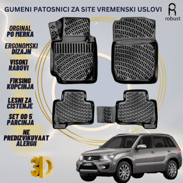 www.samad.mk-3D gumeni patosnici za Suzuki Grand Vitara МК3 2005-2014 Patosnici Robust za site vremenski uslovi