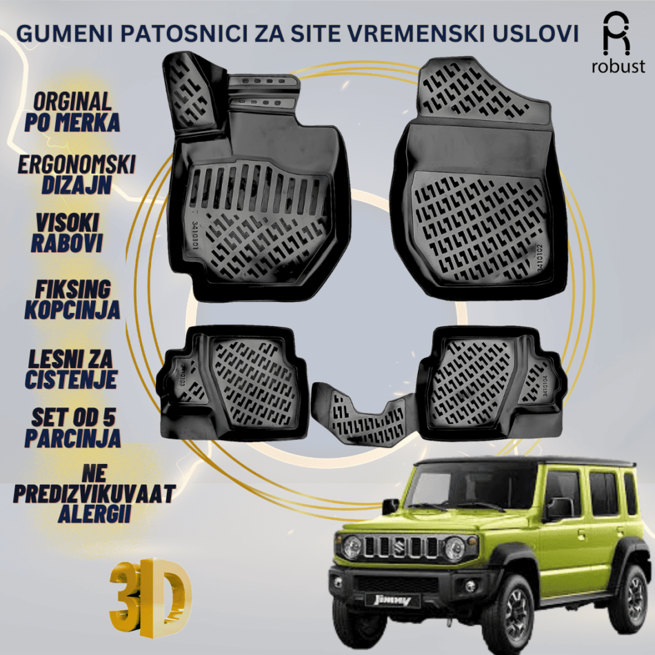 www.samad.mk-3D gumeni patosnici za Suzuki Jimny МК4 2018- Patosnici Robust za site vremenski uslovi