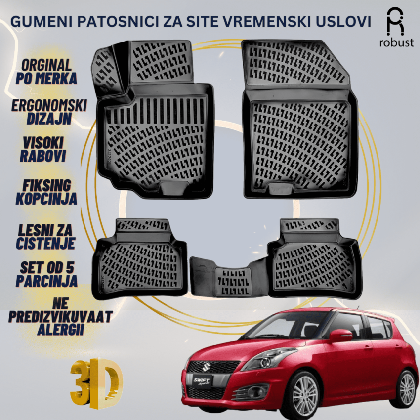 www.samad.mk-3D gumeni patosnici za Suzuki Swift МК2 2010-2017 Patosnici Robust za site vremenski uslovi