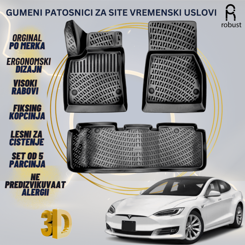 www.samad.mk-3D gumeni patosnici za Tesla Model S 2012-2020 Patosnici Robust za site vremenski uslovi